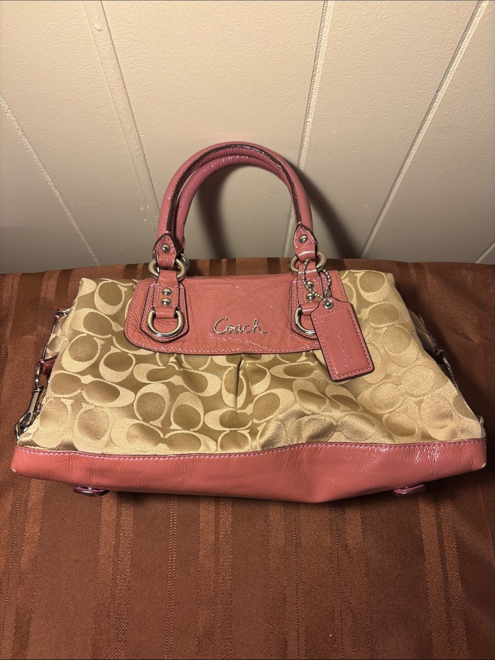 Coach Ashley Signature Satchel Pink Patent Trim Y2K Retro F15443 - EUC - w/COA!